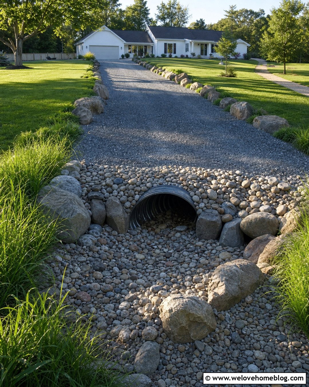 Gravel Driveway Culvert With River Rock Ditch - 20 Driveways Culvert Drainage Ditch Ideas