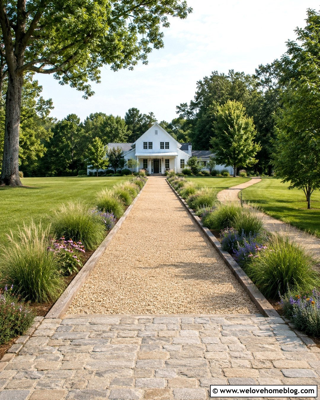Gravel Driveway Edge With Timber And Ornamental Grass - 20 landscaping driveway edge ideas