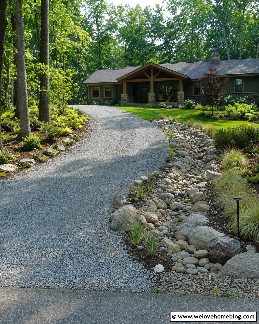 Gravel Driveway Edging With A Rock Drainage Swale - 25 Gravel Driveway Edging Cheap Ideas