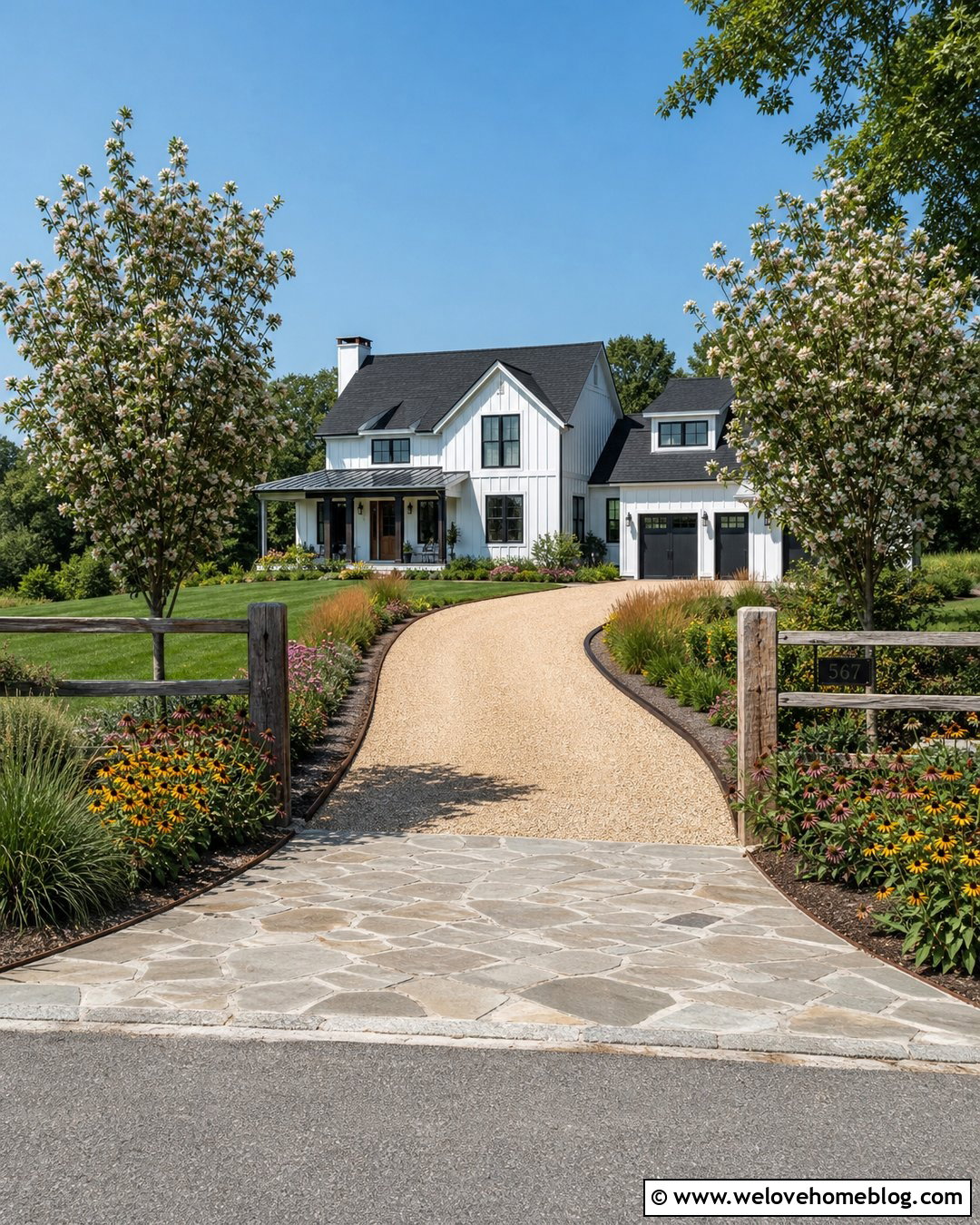 Gravel Driveway Entrance With Split Rail Fence - 25 Beautiful Driveways Entrance Landscaping Ideas