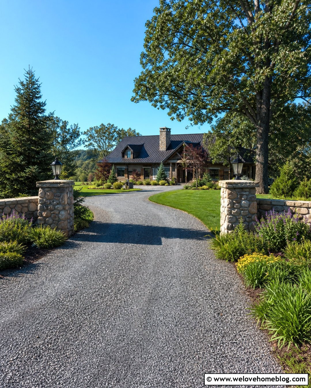 Gravel Driveway Entrance With Stone Pillars - 25 Entrance Driveway Ideas