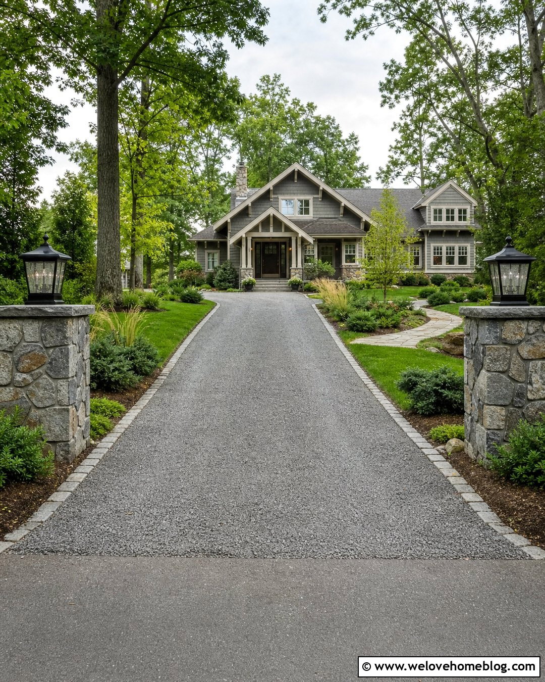 Gravel Driveway Entrance With Stone Pillars - 40 driveway entrance ideas