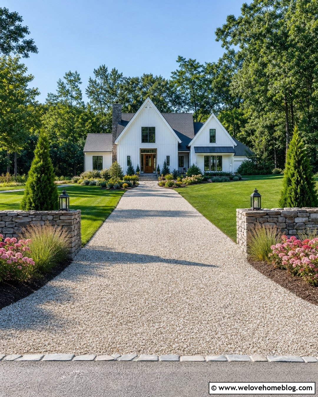 Gravel Driveway Entrance With Stone Walls - 50 driveway entrance landscaping ideas