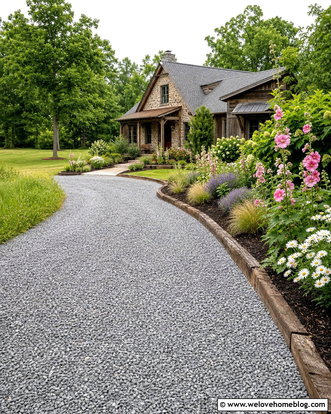 Gravel Driveway Flower Bed With Timber Edging - 30 Driveway Flower Bed Ideas