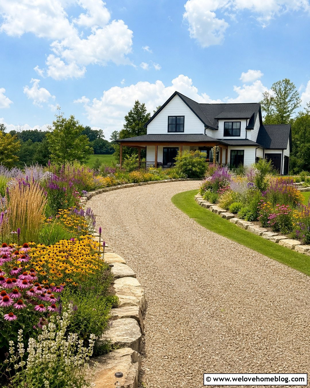 Gravel Driveway Flower Bed With Wildflowers - 30 Driveway Flower Bed Ideas