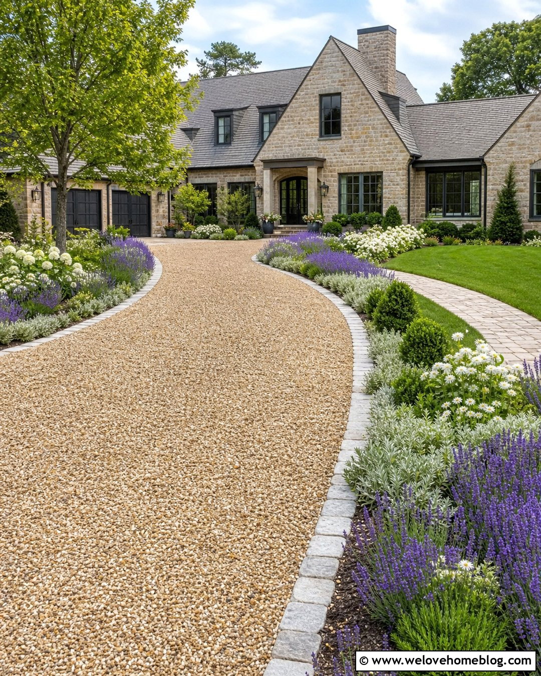 Gravel Driveway Garden With Lavender Borders - 30 Driveway Garden Ideas