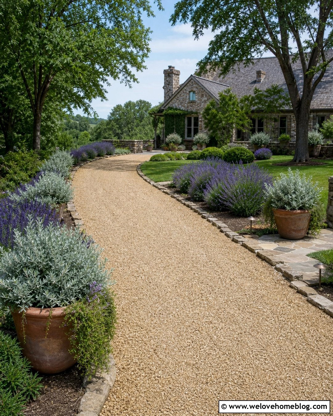 Gravel Driveway Plant Pots With Lavender - 20 Driveway Plant Pots Ideas