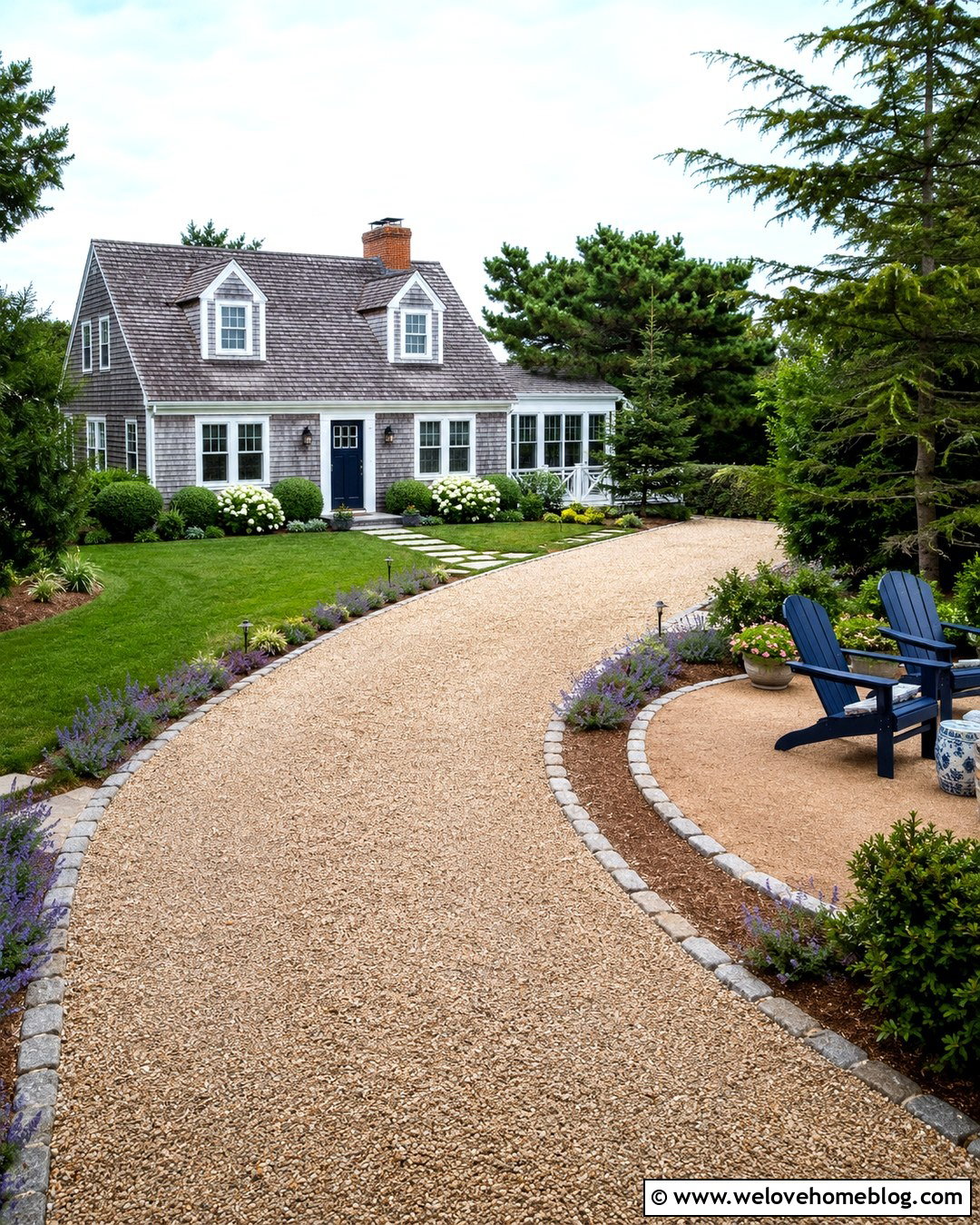 Gravel Driveway Sitting Area With Adirondack Chairs - 20 Driveway Sitting Area Ideas
