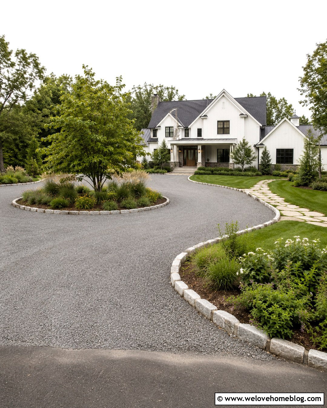 Gravel Driveway Turning Circle With Stone Edging - 20 Driveway Turning Circle Ideas