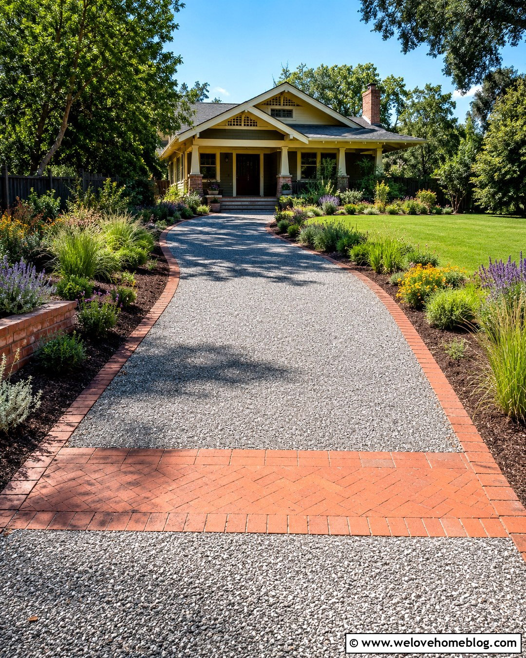 Gravel Driveway With A Brick Apron - 20 Creative Driveway Ideas