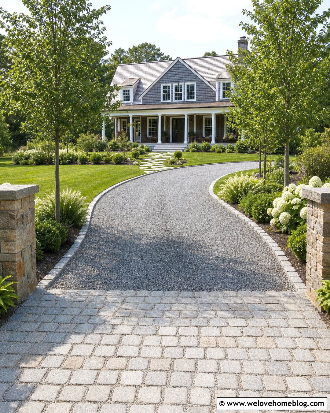 Gravel Driveway With A Cobblestone Entrance Apron - 20 Farmhouse Gravel Driveway Ideas