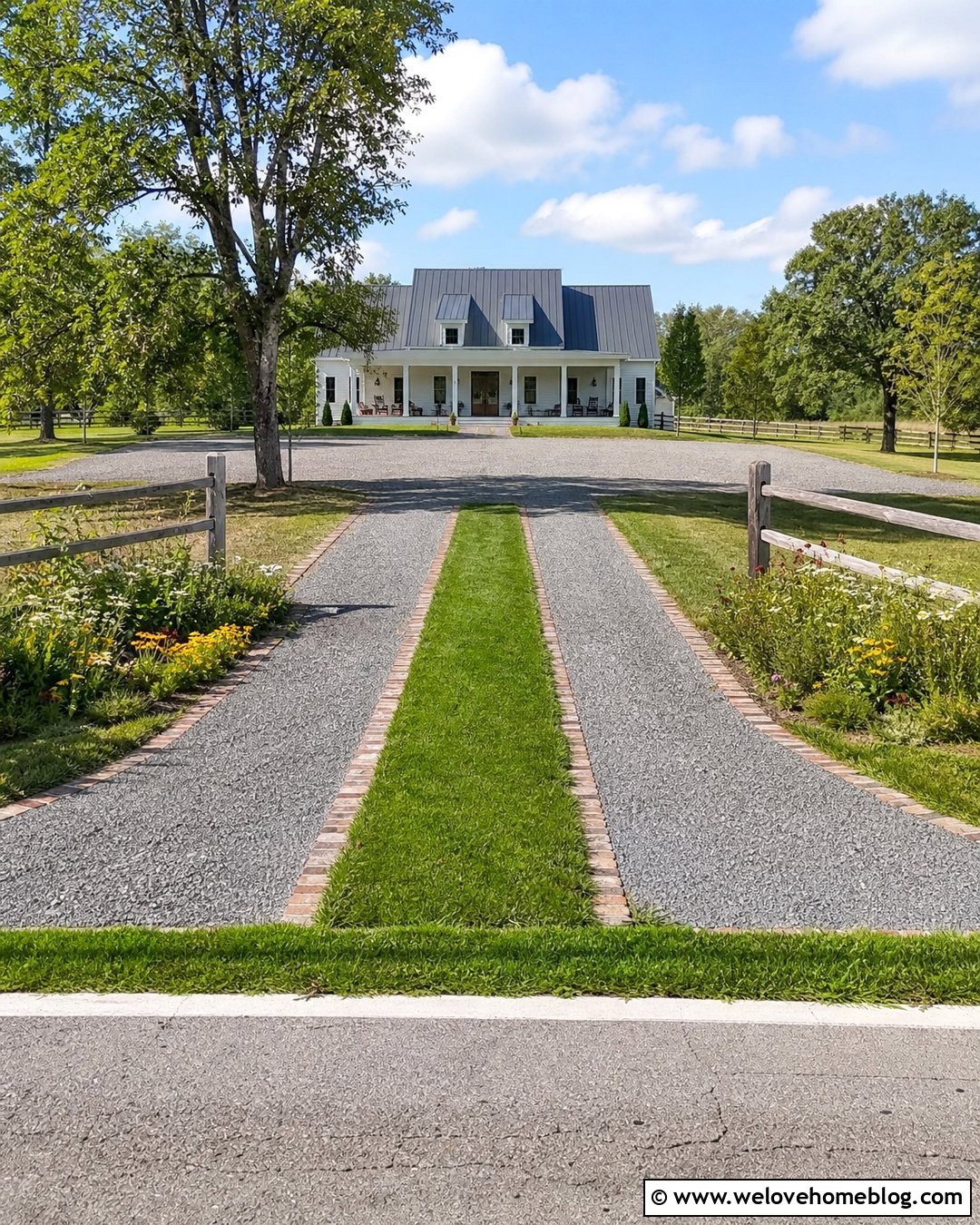 Gravel Driveway With A Grass Center Strip - 25 Gravel Driveways Ideas