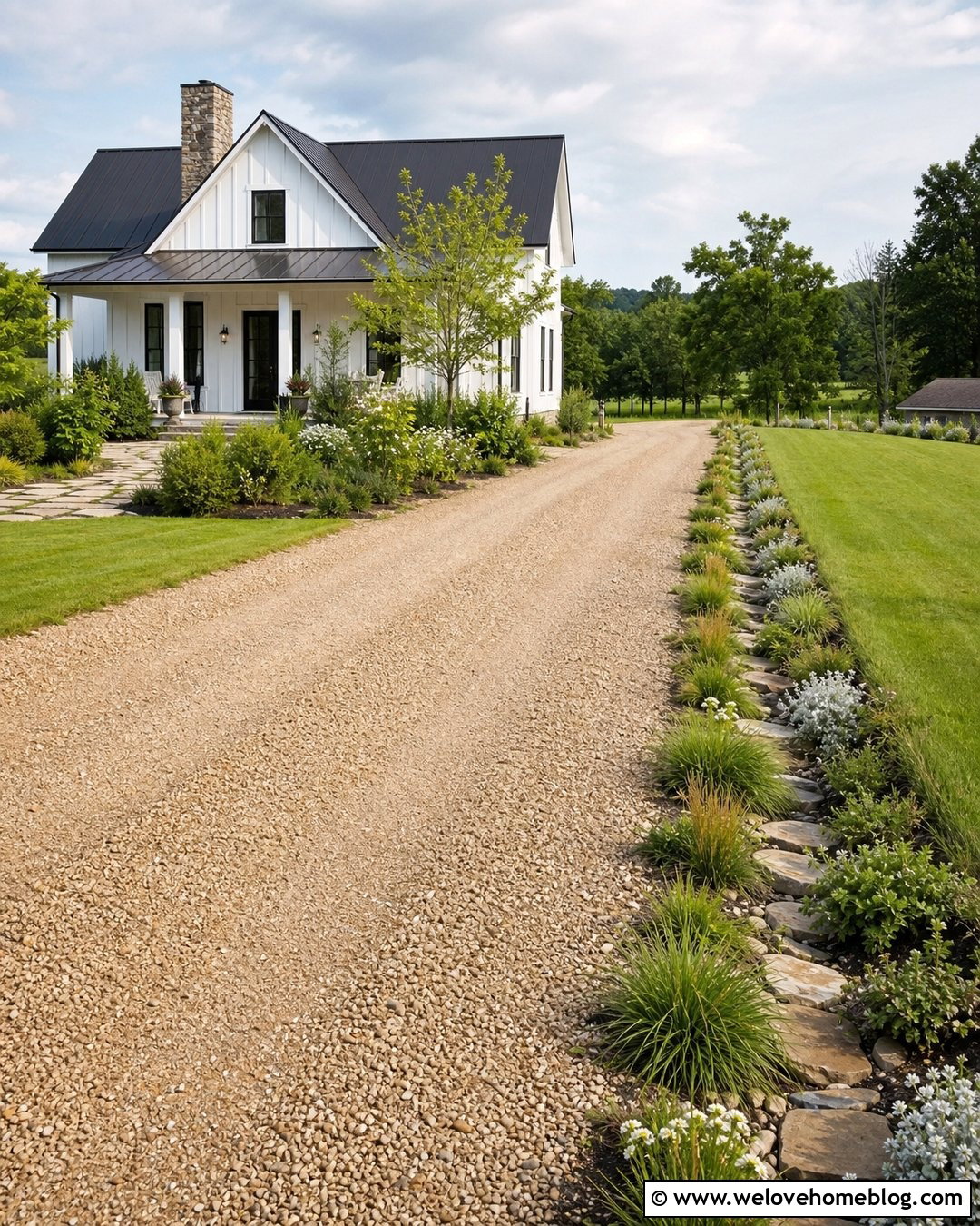 Gravel Driveway With A Planted Ditch