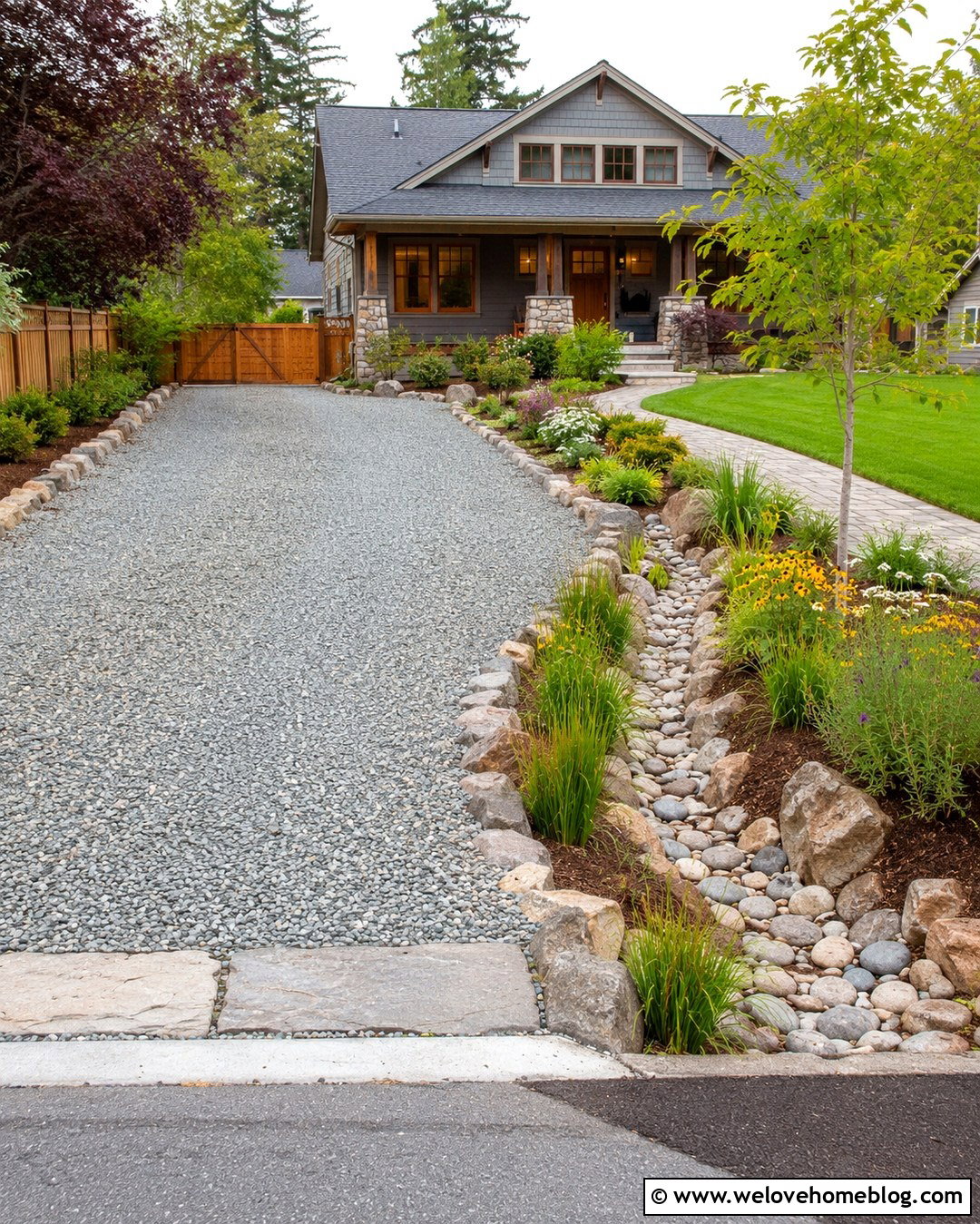 Gravel Driveway With A Rain Garden Border - 20 Gravel For Driveway Ideas