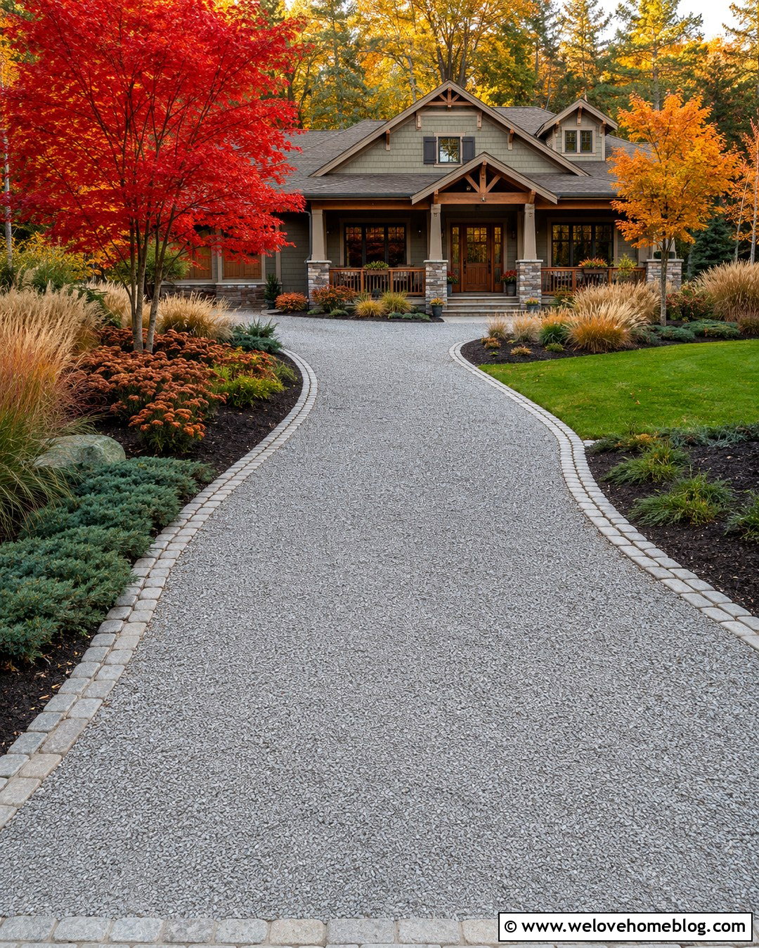 Gravel Driveway With Autumn Maple Trees - 20 autumn driveway landscaping ideas