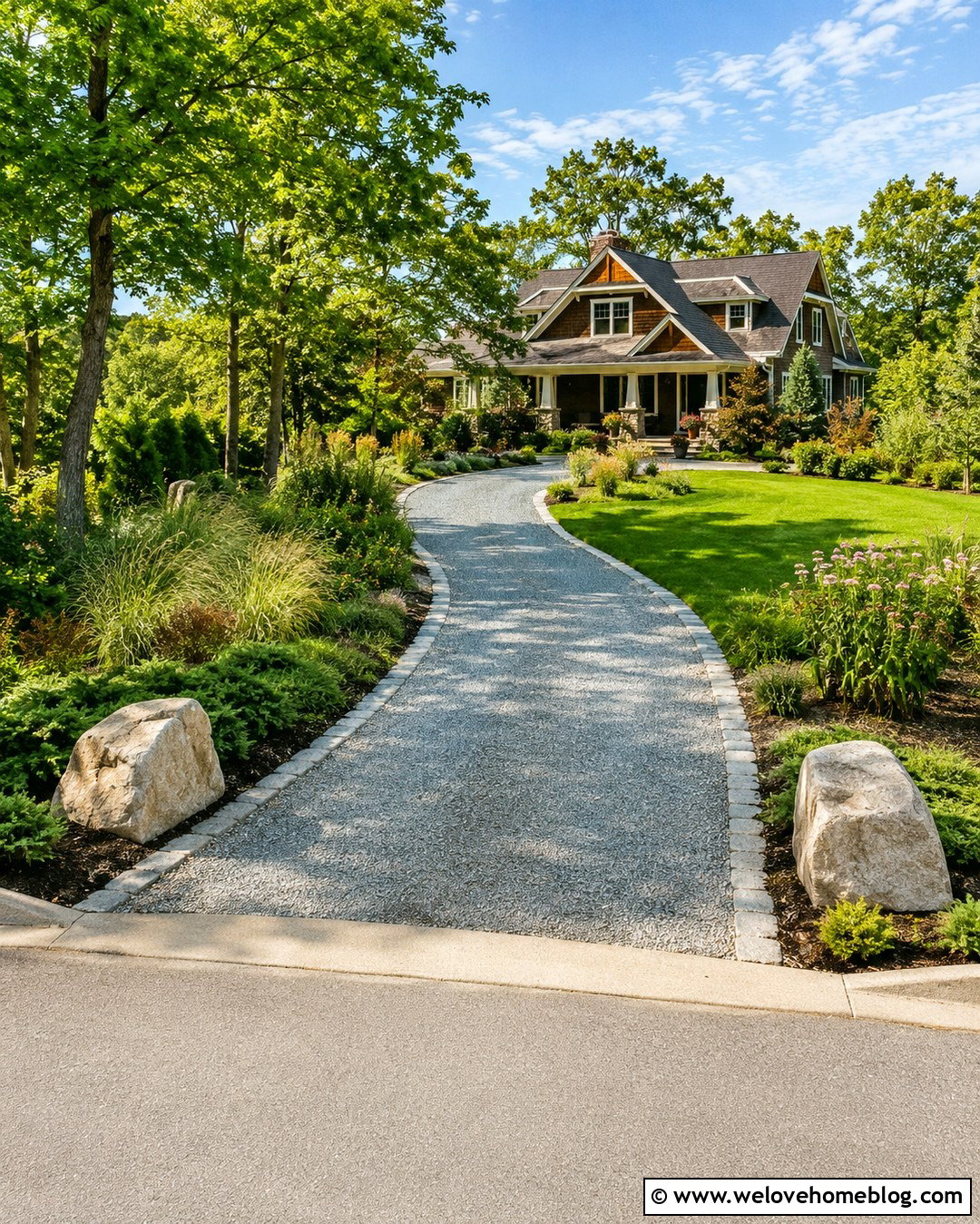 Gravel Driveway With Boulder Entrance - 20 Rock Entrance Driveway Ideas