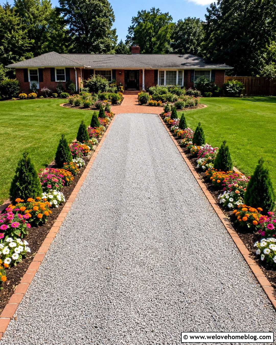 Gravel Driveway With Brick Edging And Annual Flowers - 20 Gravel Driveway With Flowers Ideas