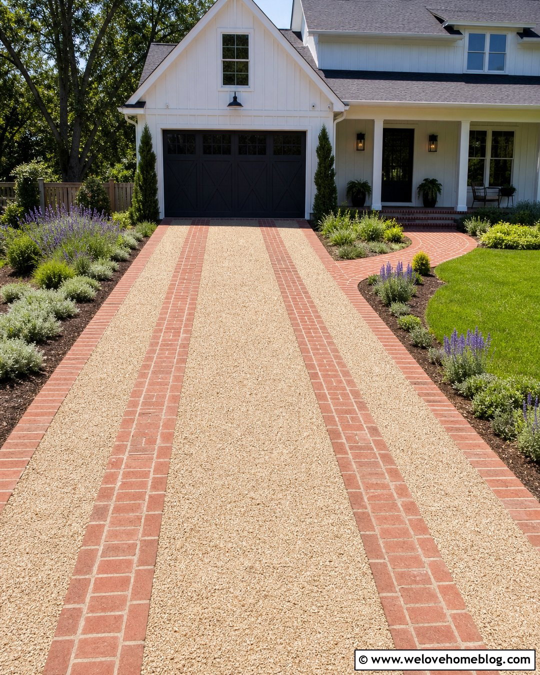 Gravel Driveway With Brick Tire Tracks - 20 Tiny Driveway Ideas