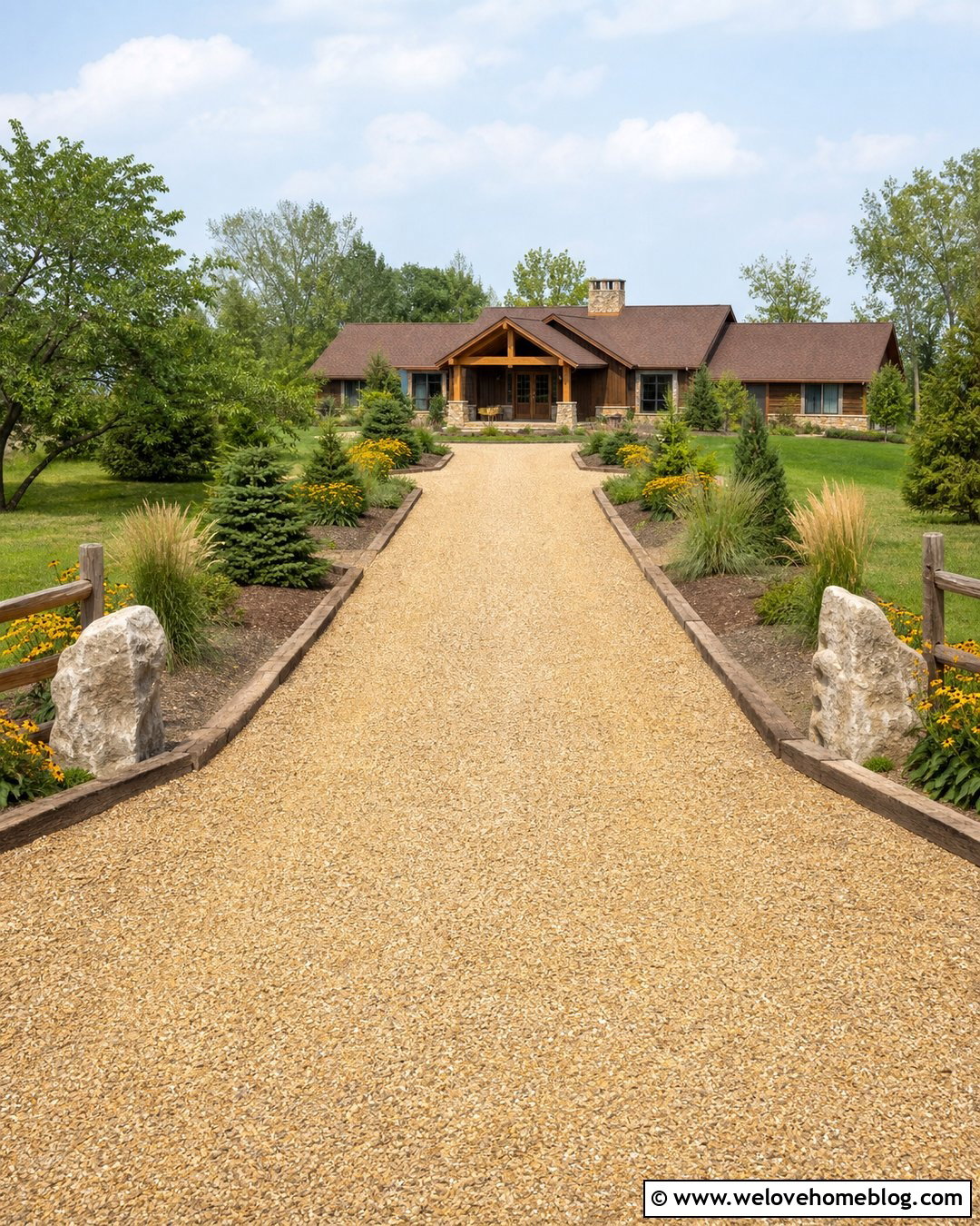 Gravel Driveway With Cedar Split Rail Fence Corner - 20 Split Rail Fence Corner Driveway Ideas