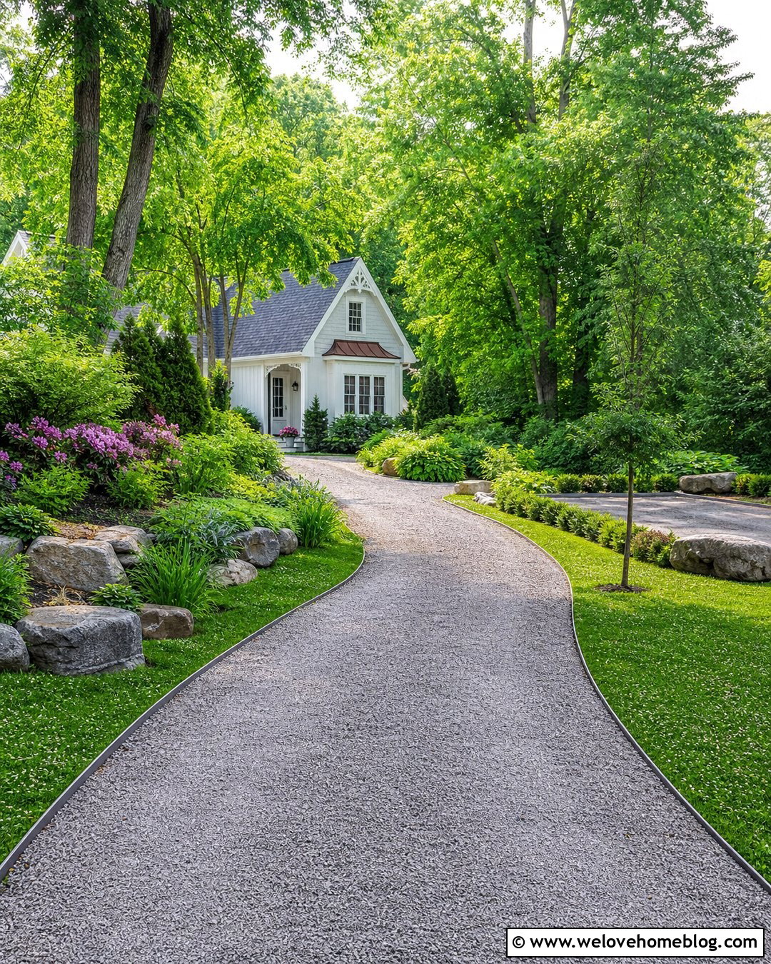 Gravel Driveway With Clover Lawn Edging - 20 Gravel And Grass Driveway Ideas