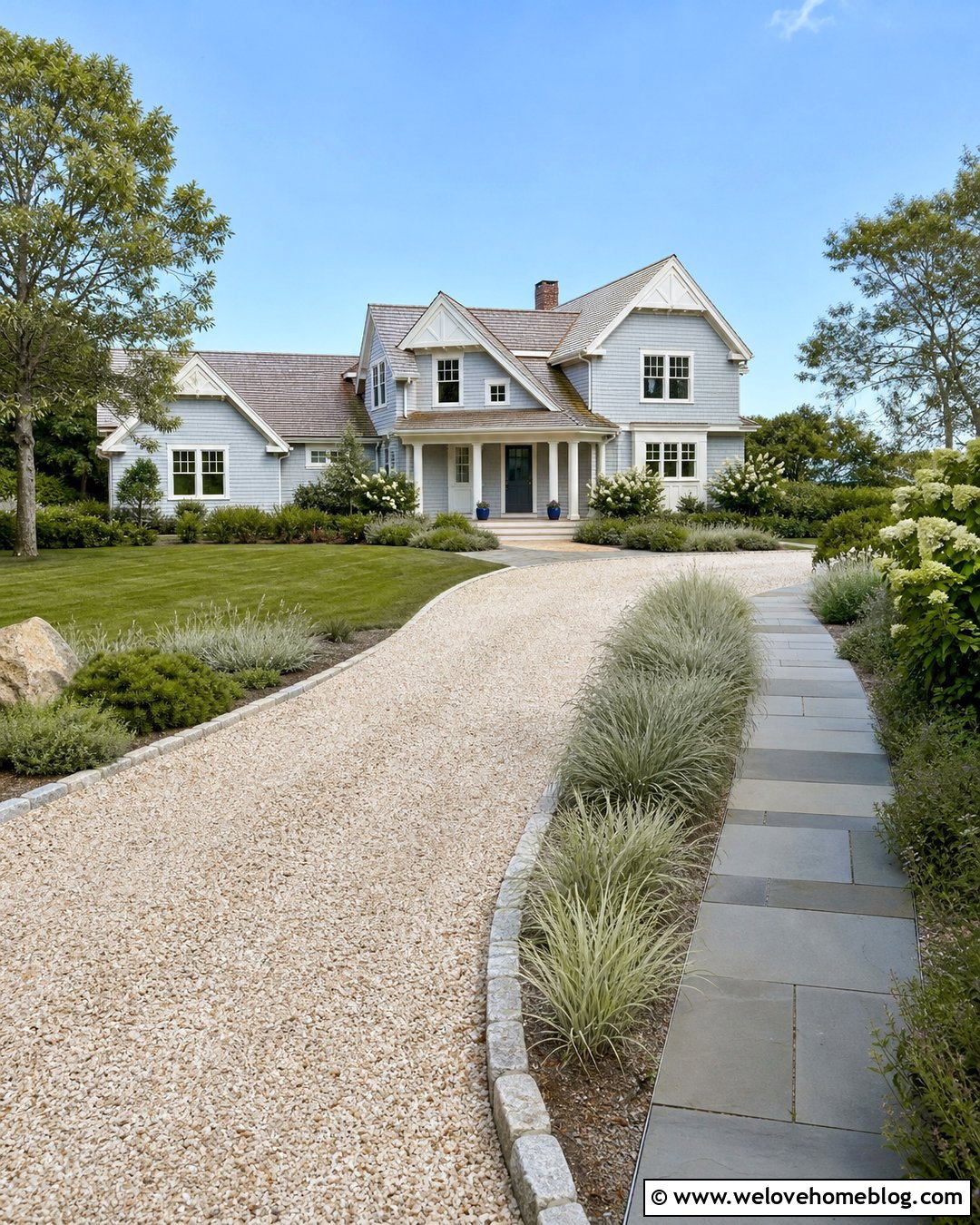 Gravel Driveway With Coastal Landscaping - 20 Driveways With Gravel Ideas