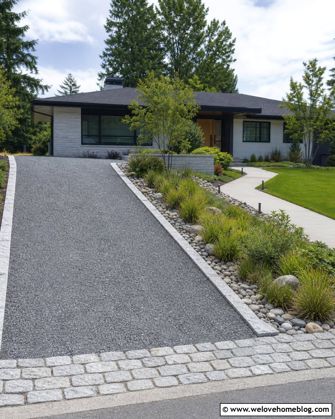 Gravel Driveway With Cobblestone Drainage Channel
