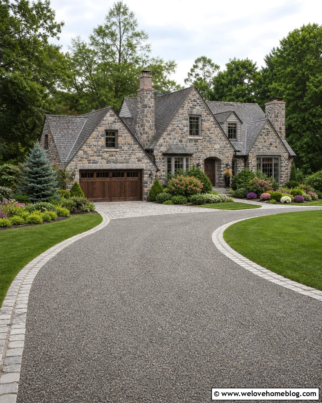 Gravel Driveway With Cobblestone Edging And Lawn - 20 Gravel And Grass Driveway Ideas