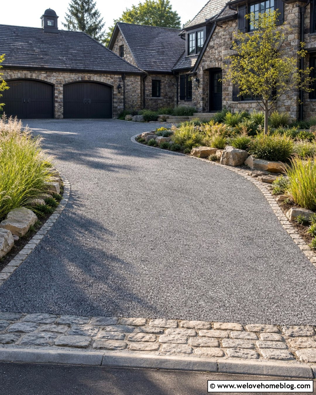 Gravel Driveway With Cobblestone Entrance - 35 cheap driveway ideas