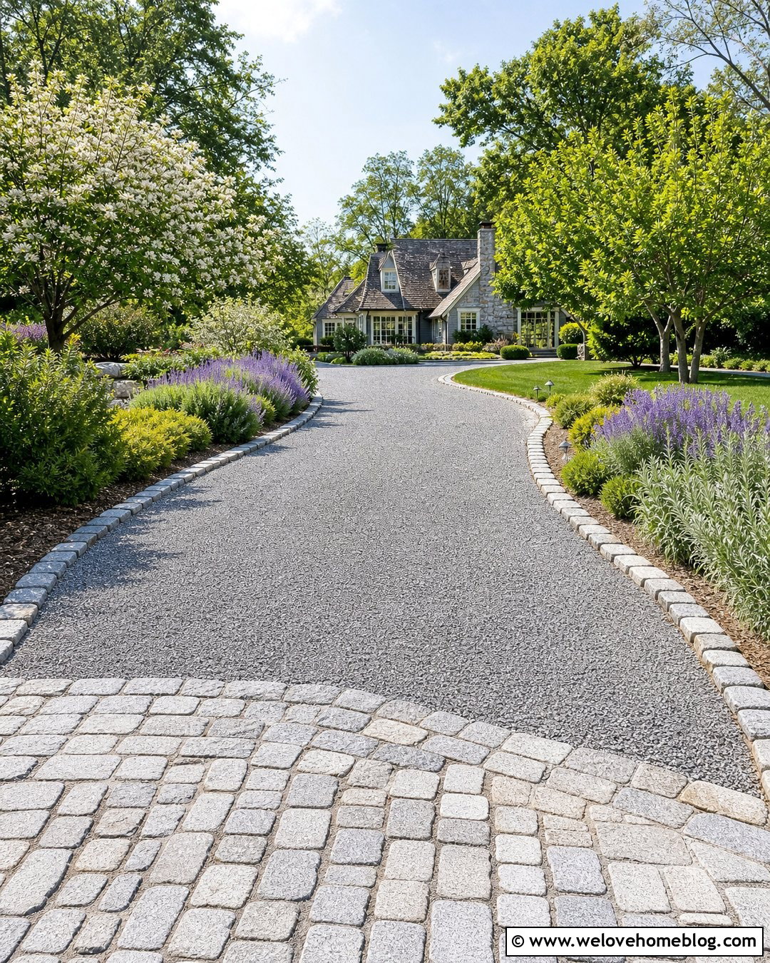 Gravel Driveway With Cobblestone Paver Edging - 20 Paver Edged Driveway Ideas