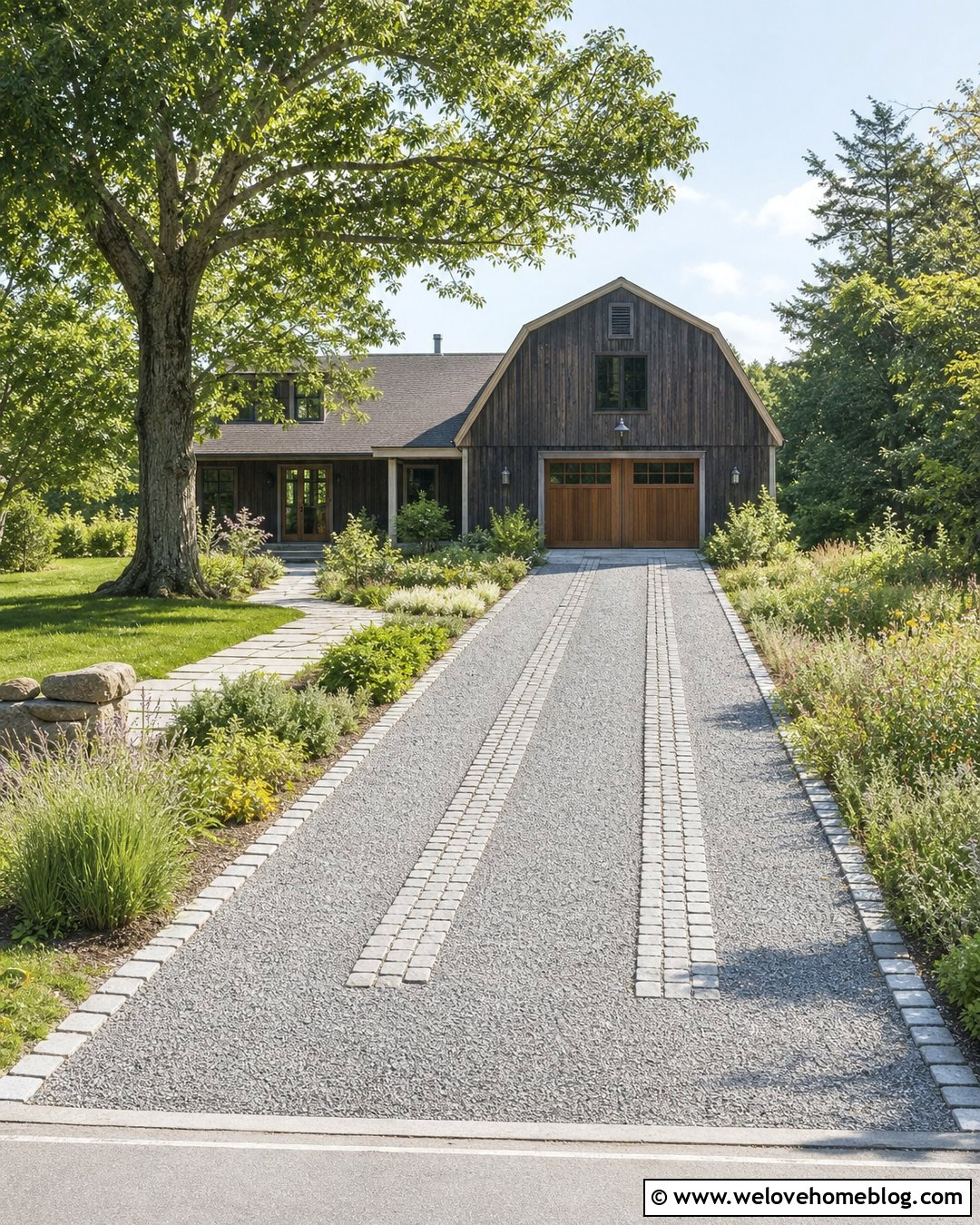 Gravel Driveway With Cobblestone Tire Tracks - 20 Cobblestone And Gravel Driveway Ideas