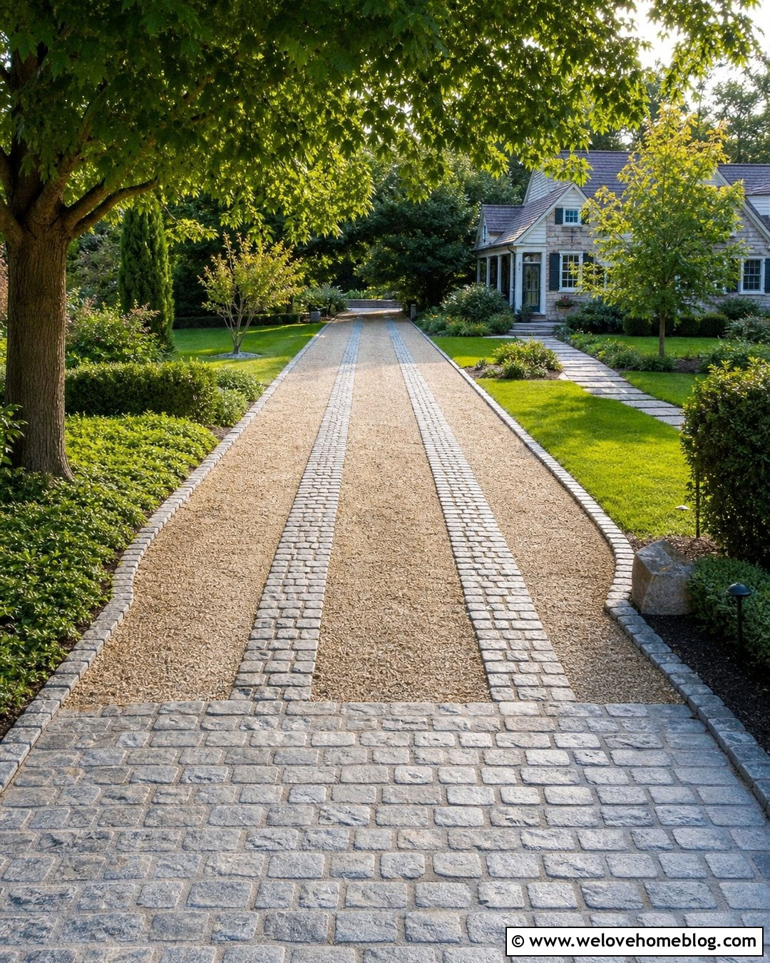 Gravel Driveway With Cobblestone Tire Tracks - 20 Cobble And Gravel Driveway Ideas