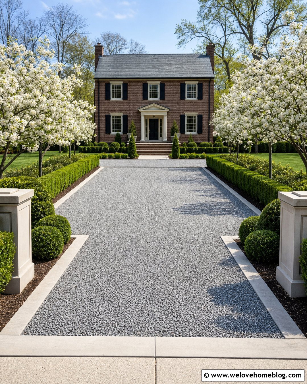 Gravel Driveway With Concrete Border And Boxwood Hedge - 20 Gravel Driveway With Concrete Border Ideas