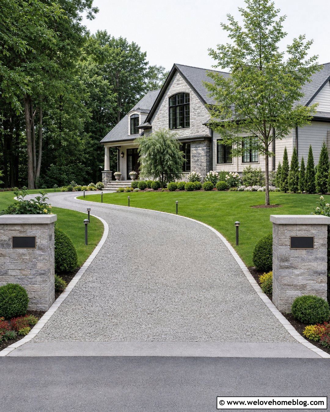 Gravel Driveway With Concrete Border And Entrance Lights - 20 Gravel Driveway With Concrete Border Ideas
