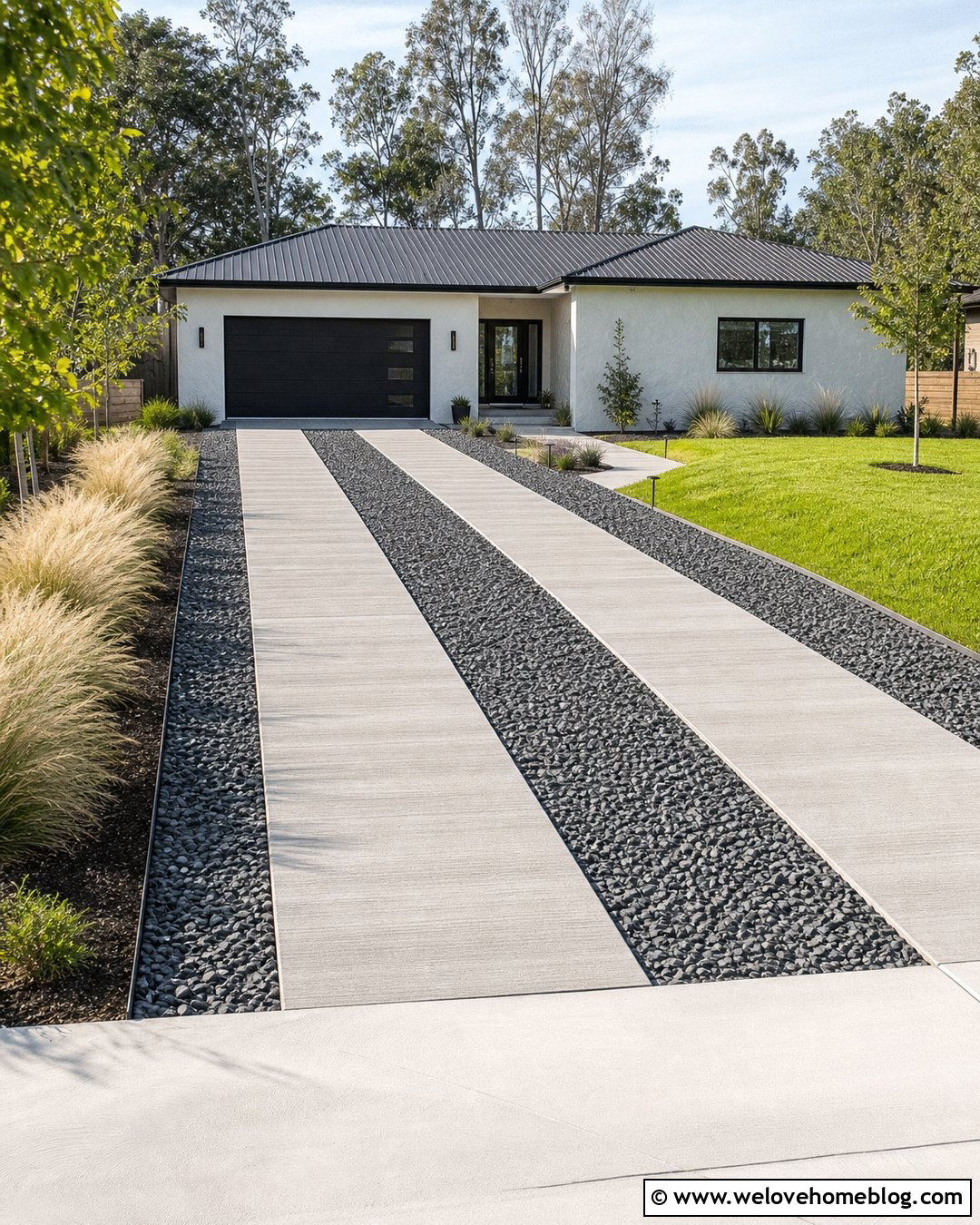 Gravel Driveway With Concrete Tire Tracks - 40 driveway on a budget ideas
