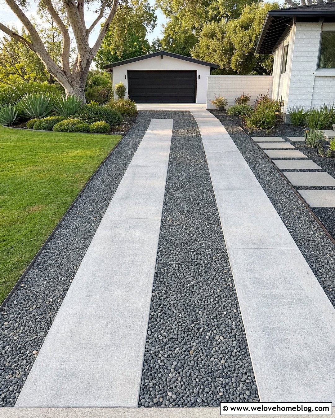 Gravel Driveway With Concrete Tire Tracks - 35 Gravel Driveway Cheap Ideas