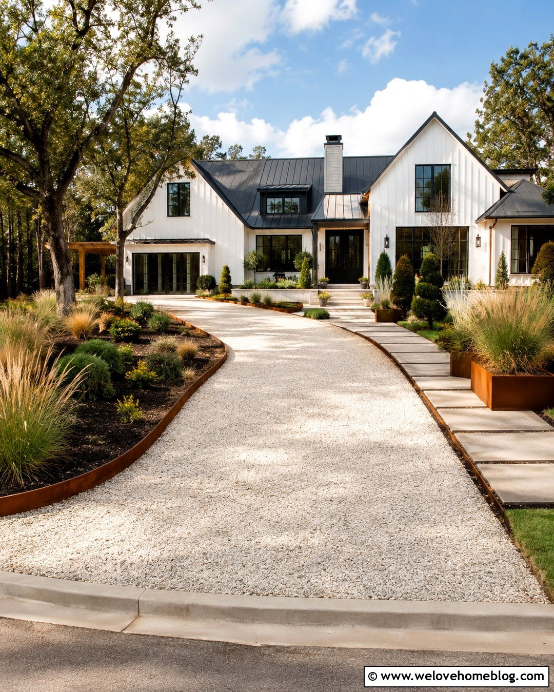 Gravel Driveway With Corten Steel Edging - 20 gravel driveways edging ideas