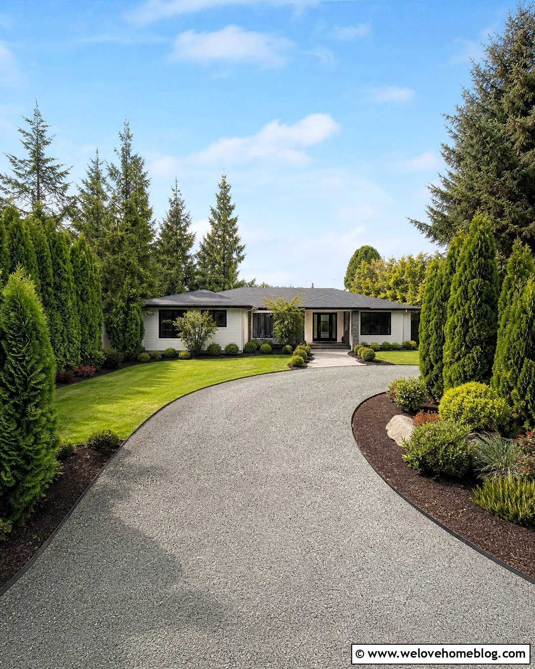 Gravel Driveway With Evergreen Screening - 50 gravel driveway ideas