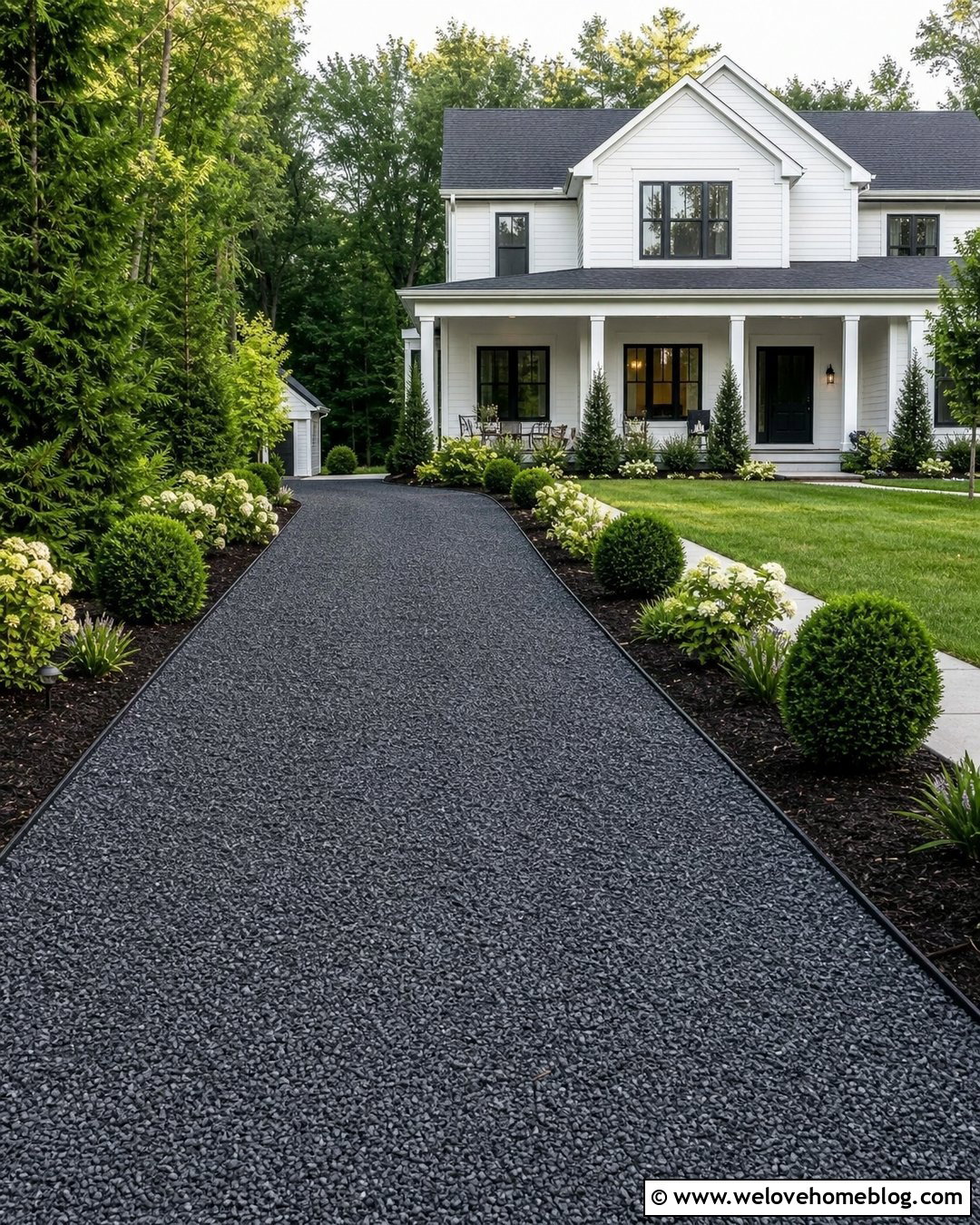 Gravel Driveway With Evergreen Shrub Borders - 35 Gravel Driveway Cheap Ideas