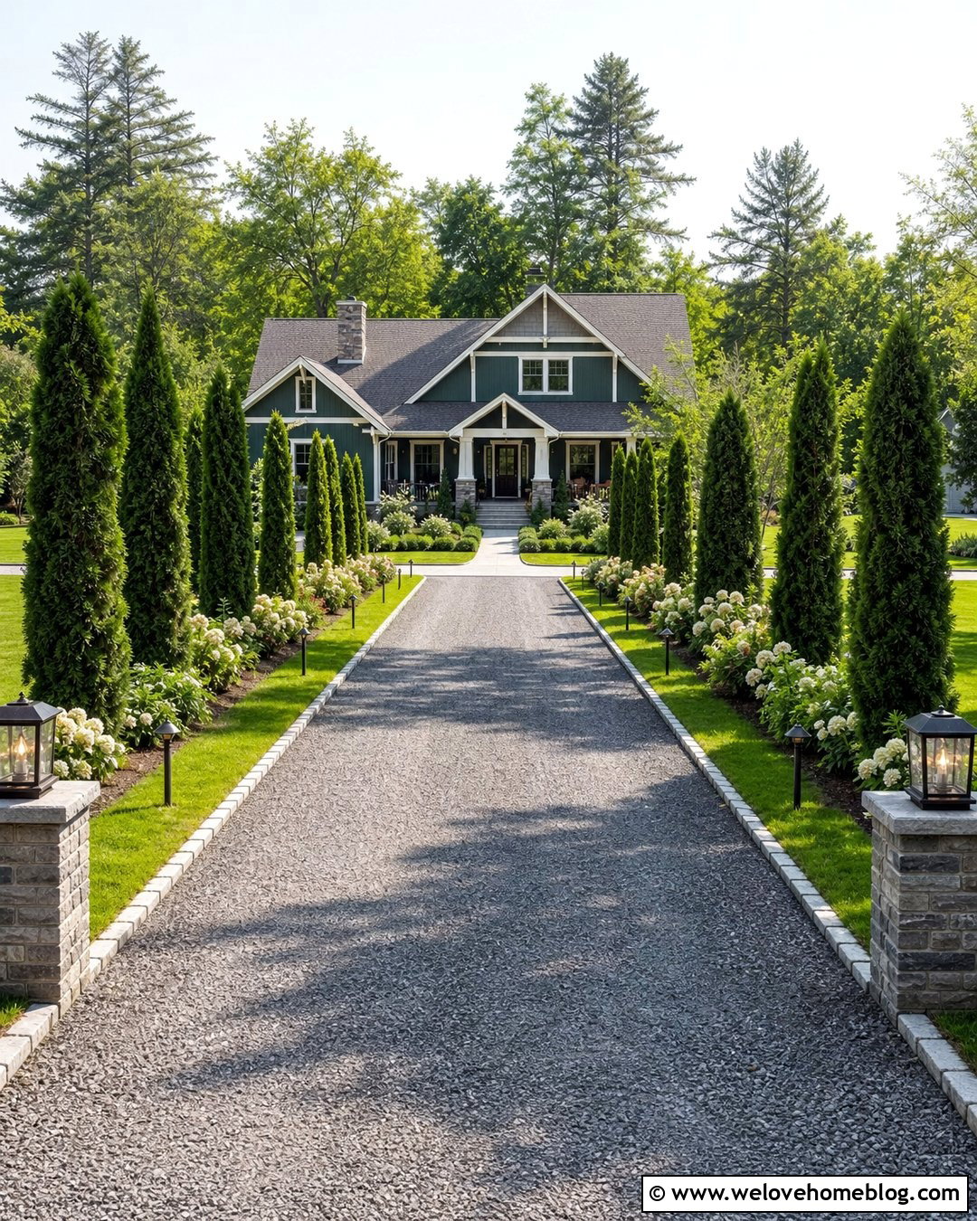 Gravel Driveway With Evergreen Tree Border - 20 Stone And Gravel Driveway Ideas