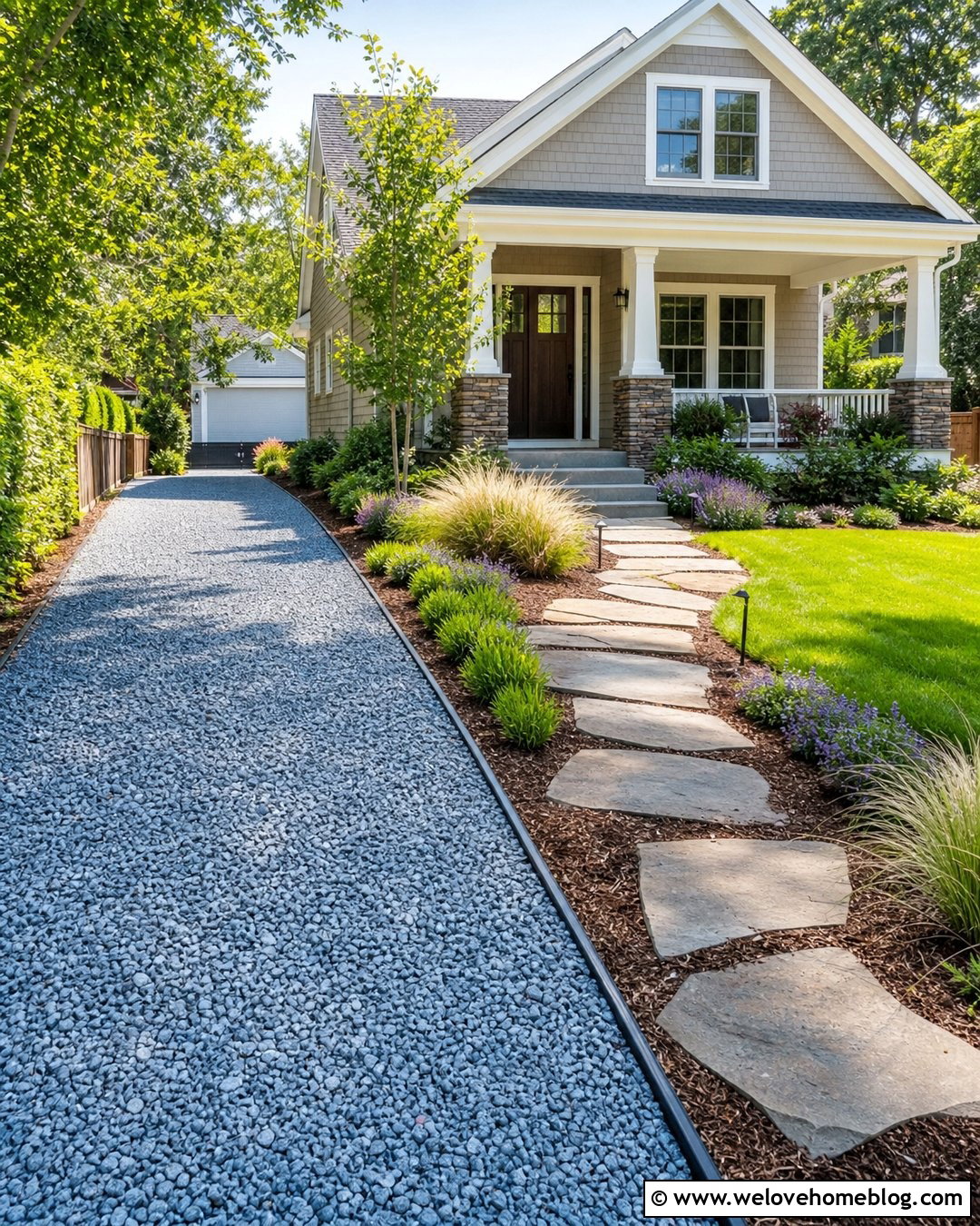 Gravel Driveway With Flagstone Walkway - 35 cheap driveway ideas