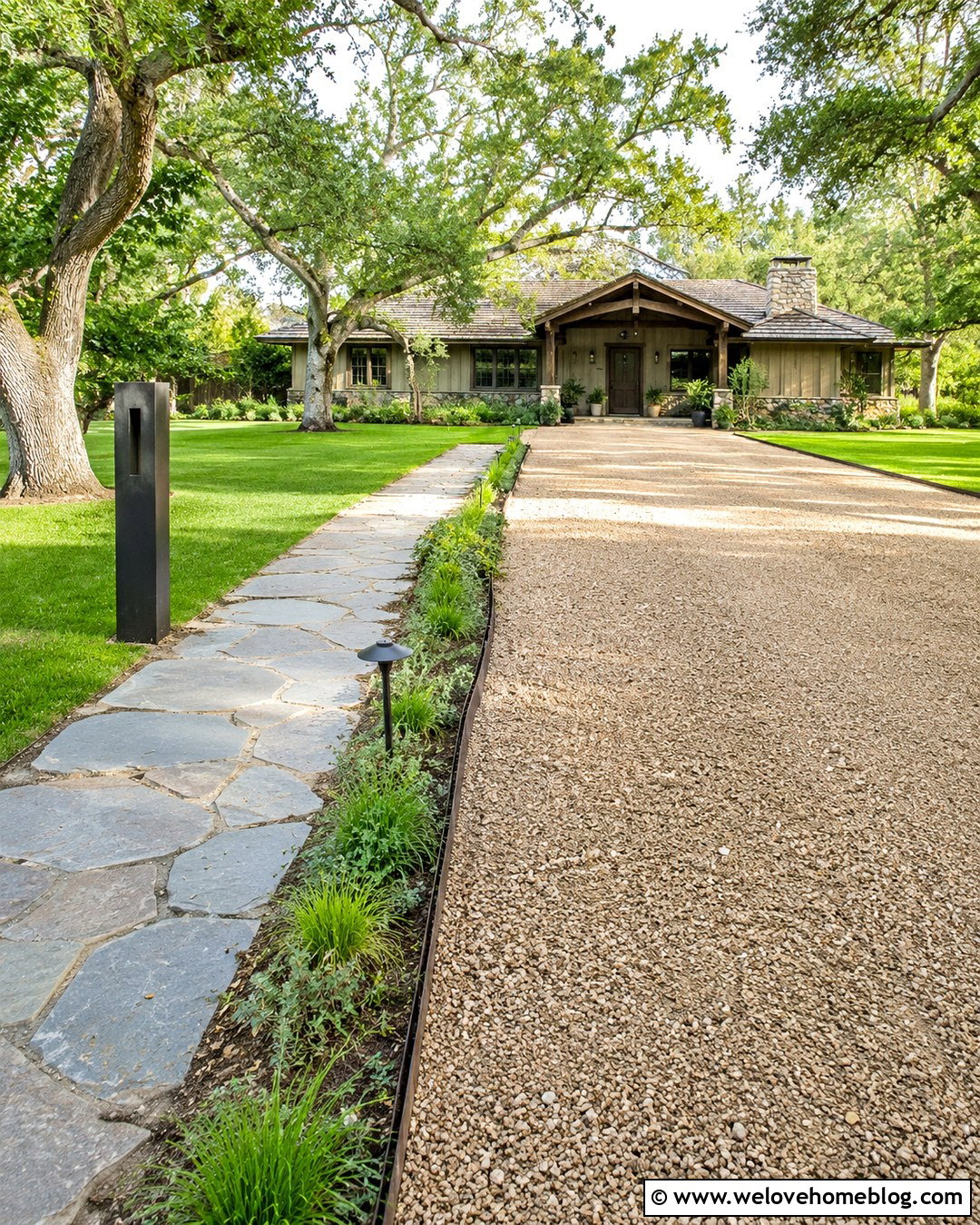 Gravel Driveway With Flagstone Walkway - 20 Driveway Decorations Ideas