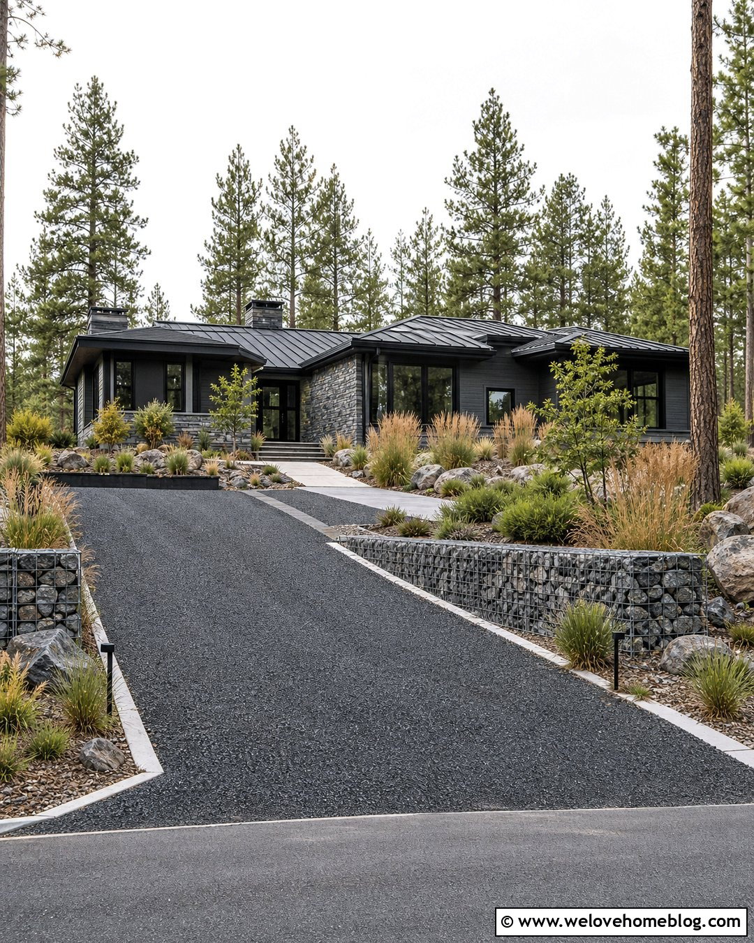 Gravel Driveway With Gabion Wall Borders - 50 gravel driveway ideas