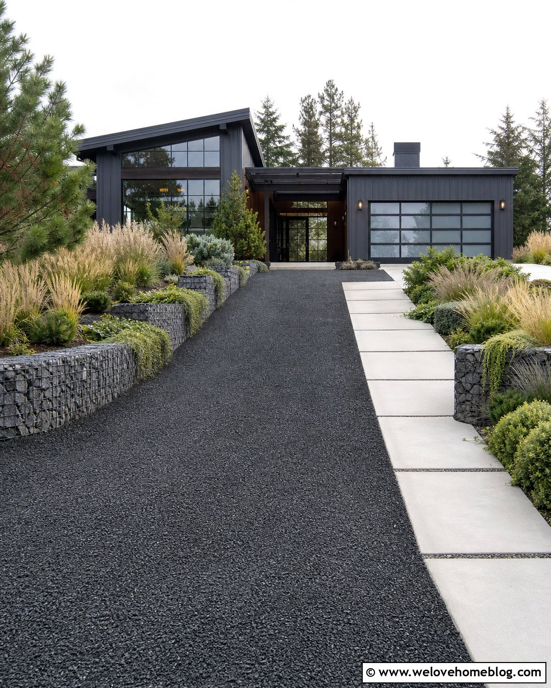 Gravel Driveway With Gabion Walls - 35 gravel driveway landscaping ideas