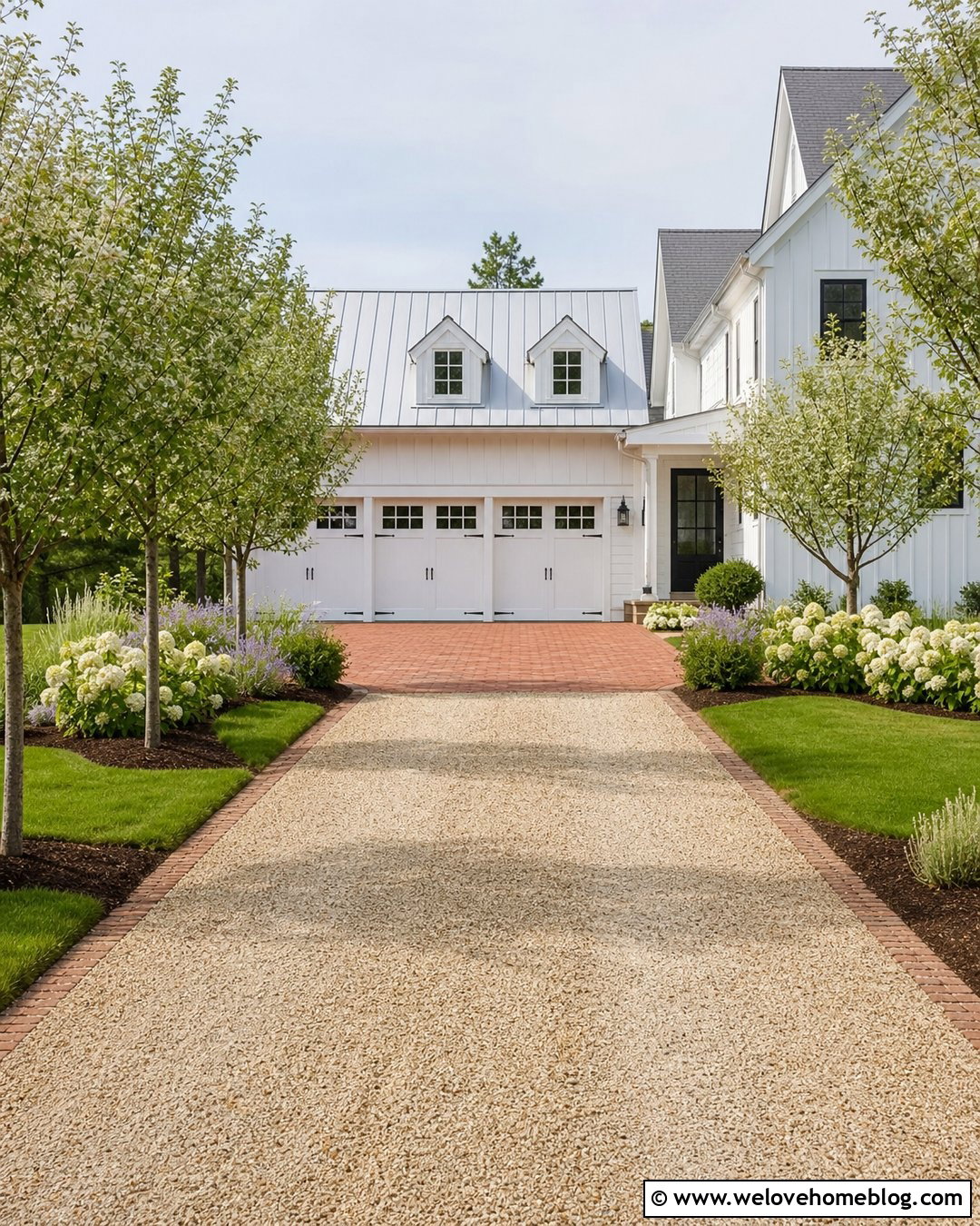 Gravel Driveway With Herringbone Brick Parking Pad - 20 Gravel And Paved Driveway Ideas