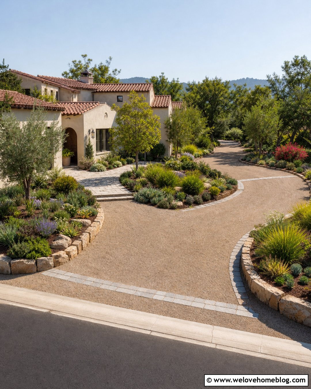 Gravel Driveway With Large Planting Islands - 20 Large Gravel Driveway Ideas
