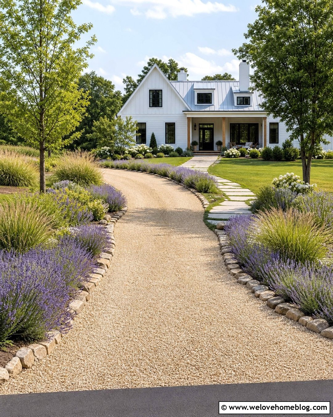 Gravel Driveway With Lavender And Stone Edging - 20 along the driveway landscaping ideas