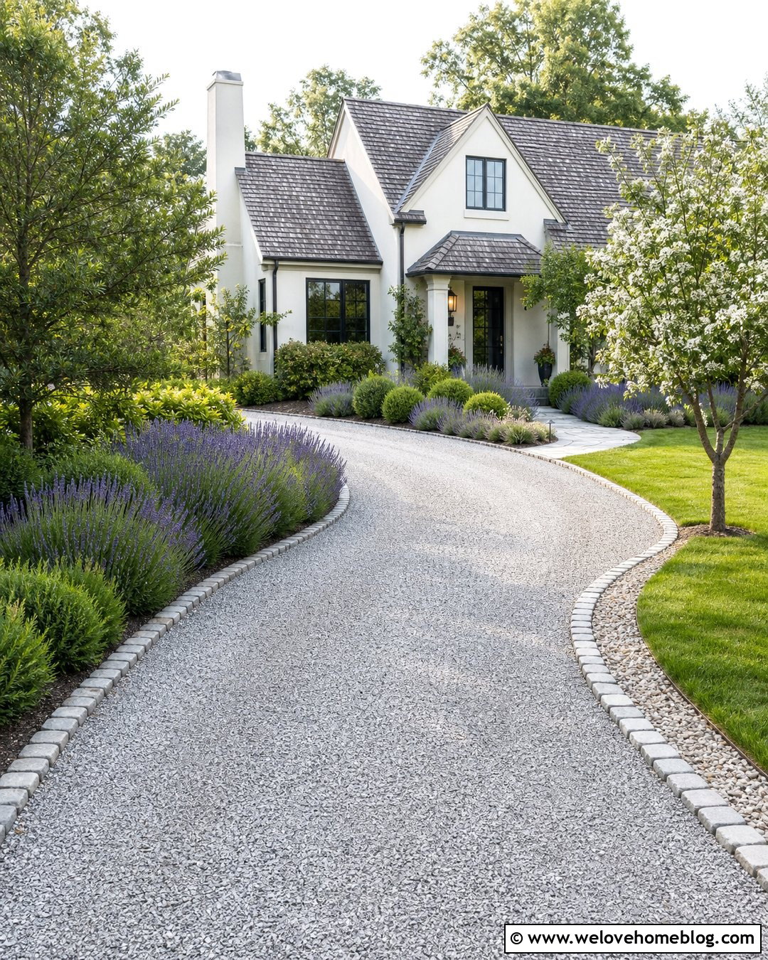 Gravel Driveway With Lavender Borders - 40 Front Driveway Landscaping Ideas