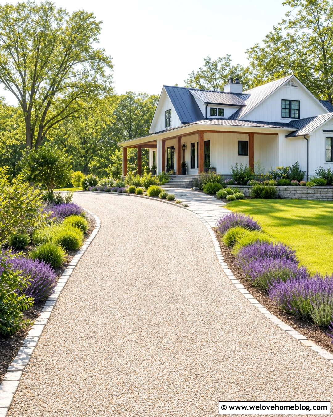 Gravel Driveway With Lavender Borders - 40 landscaping along driveway ideas