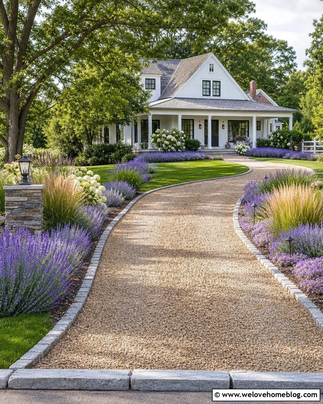 Gravel Driveway With Lavender Borders - 50 Driveway Landscaping Ideas