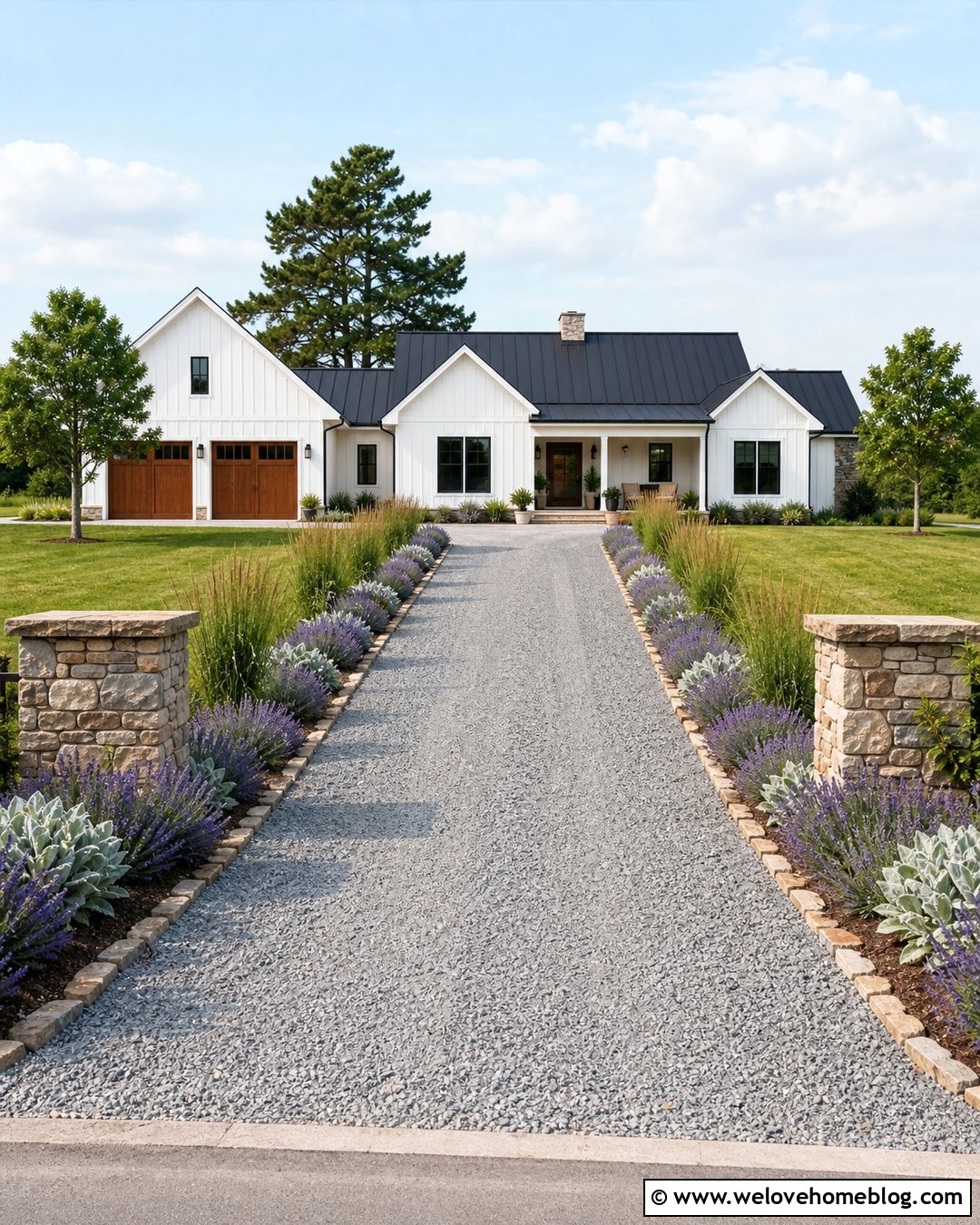 Gravel Driveway With Lavender Borders - 25 Flower Driveway Ideas